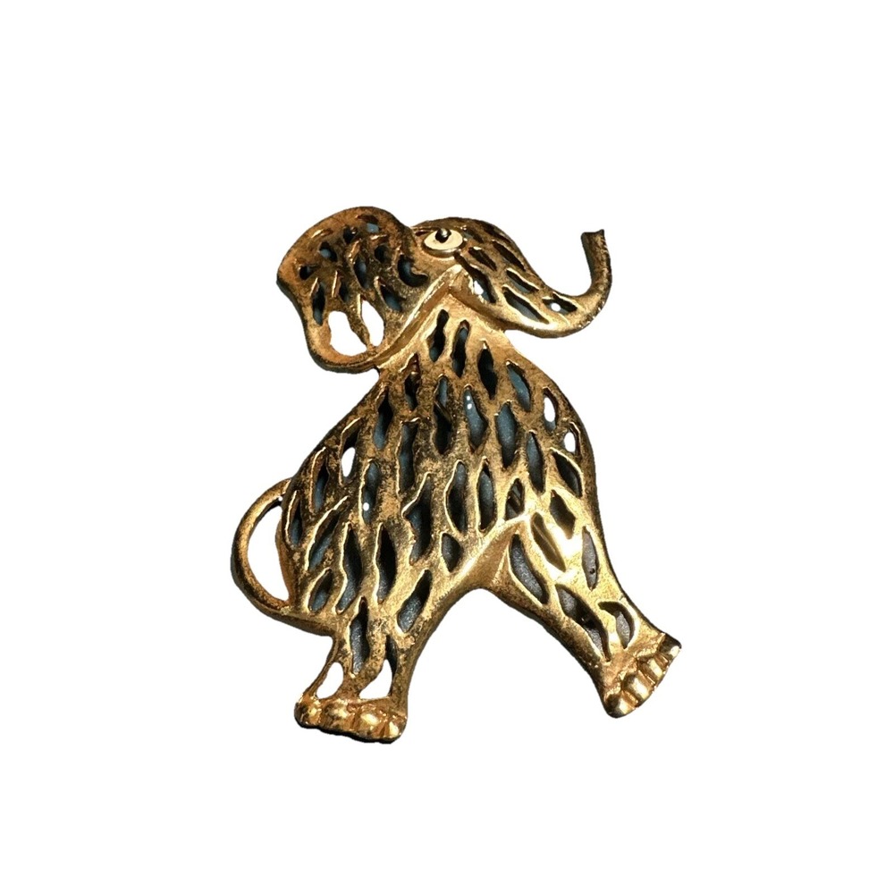 Vintage Gold Tone Elephant Brooch Pin Beautiful!